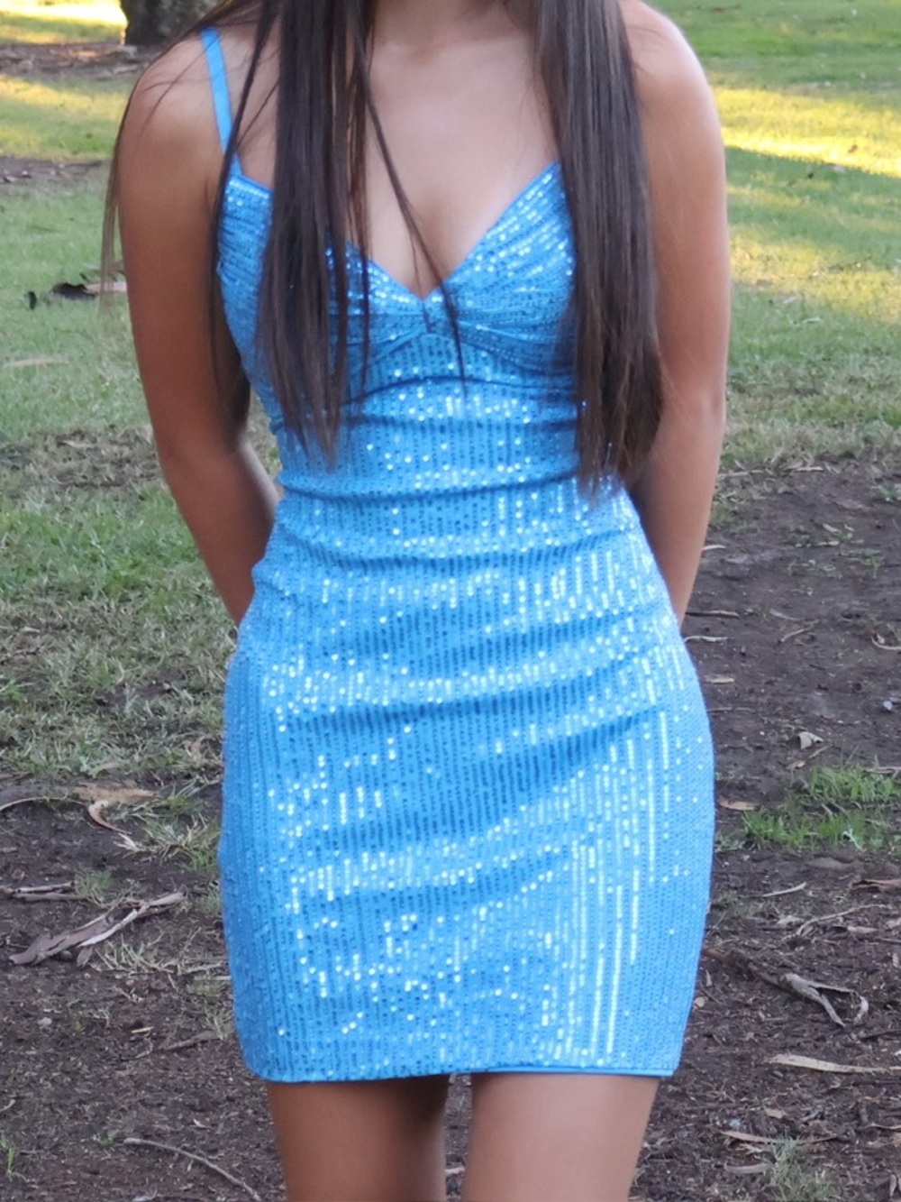 blue sequin mini homecoming dress
